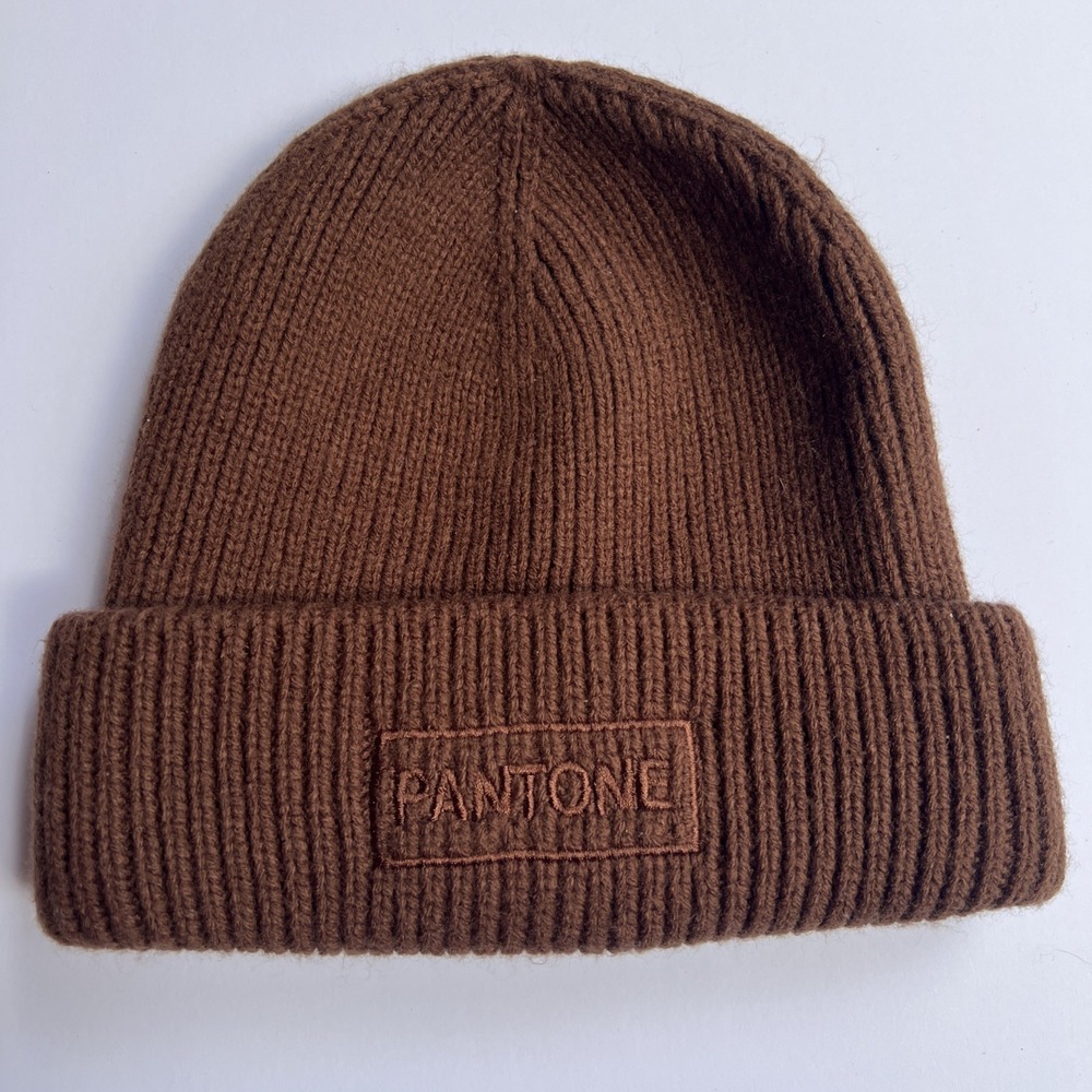 Pantone Hat Cap Beanie Knit Cuffed Brown One Size Acrylic Embroidered Unisex